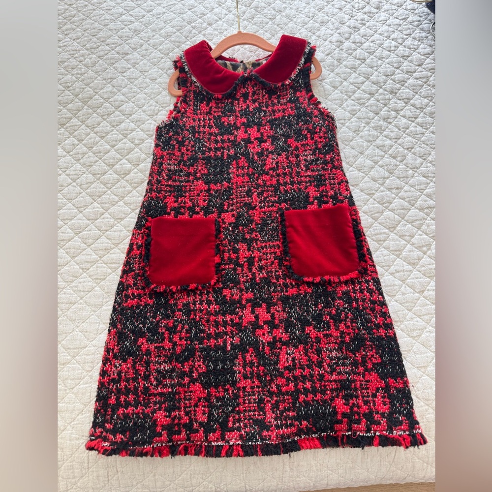 Dolce & Gabbana Red and Black Tweed Kids Dress